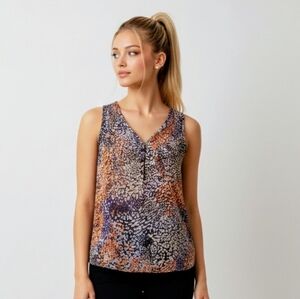 Hale Bob Top Womens Large Silky Satin Sleeveless Popover Blouse Button Front Top